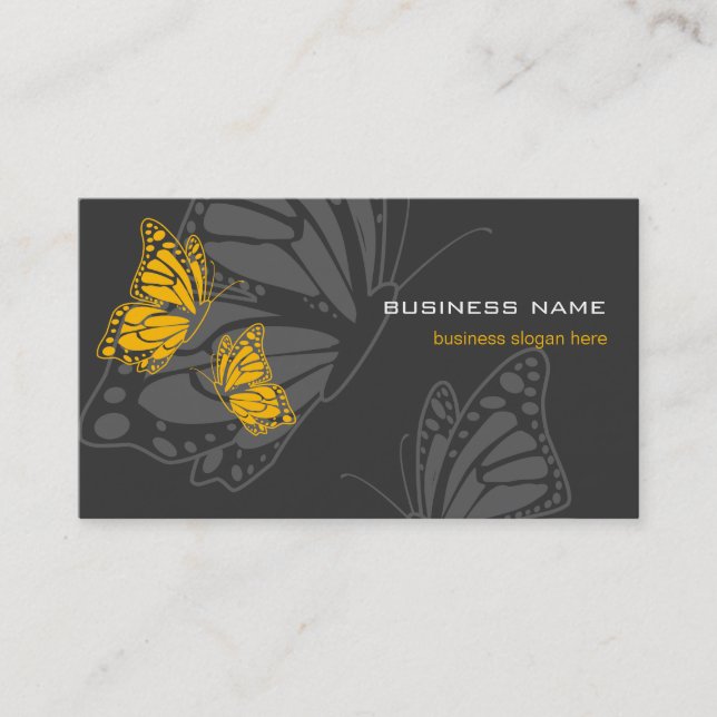 Tarjeta De Visita Moderno elegante amarillo y oscuro de la mariposa (Anverso)