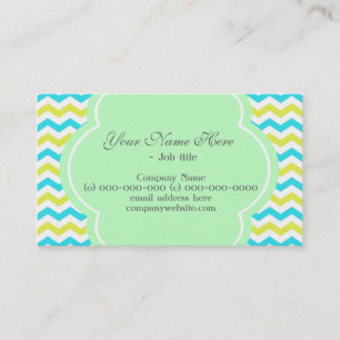 Tarjeta De Visita Moderno, elegante, chevron azul y verde lima de mo