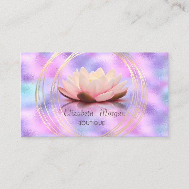 Tarjeta De Visita Moderno Elegante, Círculos dorados Lotus Holográfi (Anverso)
