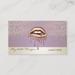Tarjeta De Visita Moderno Elegante, Confeti, Labios Goteantes Metáli