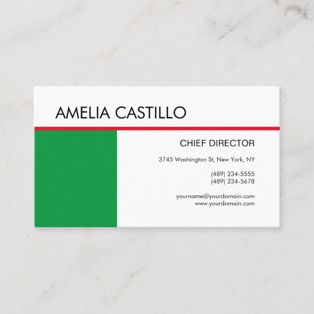 Tarjeta De Visita Moderno Elegante Contemporáneo Blanco Rojo Verde (Anverso)