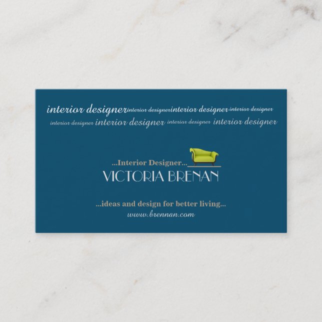 Tarjeta De Visita Moderno elegante del verde azul del sofá del (Anverso)