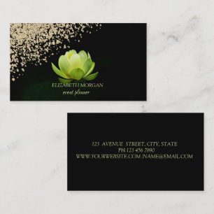 Tarjeta De Visita Moderno Elegante Estiloso Oro Diamantes Verde Loto