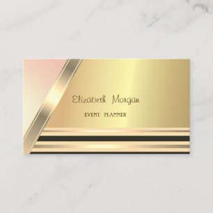 Tarjeta De Visita Moderno Elegante Estiloso Rayado, Dorado