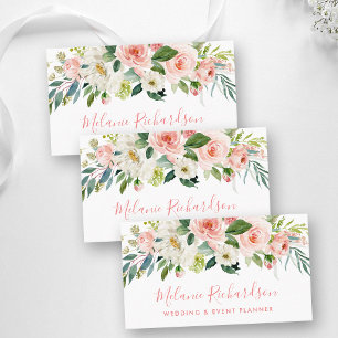 Tarjeta De Visita Moderno Elegante Floral Verde Rosado