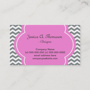 Tarjeta De Visita Moderno, elegante, gris y blanco chevron