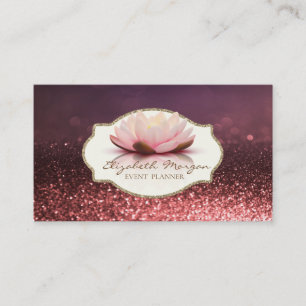Tarjeta De Visita Moderno Elegante, Marco Flor de Loto Brillo Bokeh
