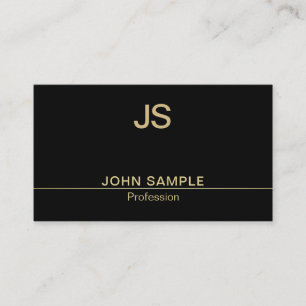 Tarjeta De Visita Moderno Elegante Monograma de Oro Negro Chic de Lu