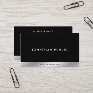 Tarjeta De Visita Moderno Elegante Negro Blanco Plata Profesional