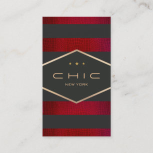 Tarjeta De Visita Moderno elegante negro, rojo y rayas de oro
