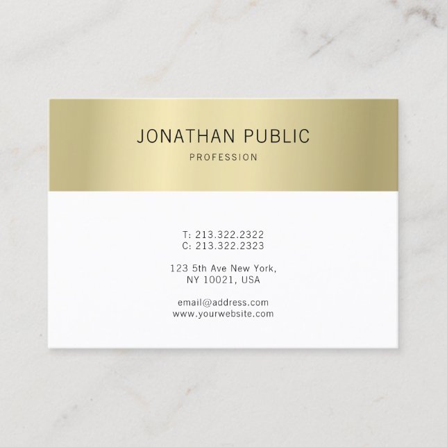 Tarjeta De Visita Moderno Elegante Oro Blanco Simple Profesional (Anverso)
