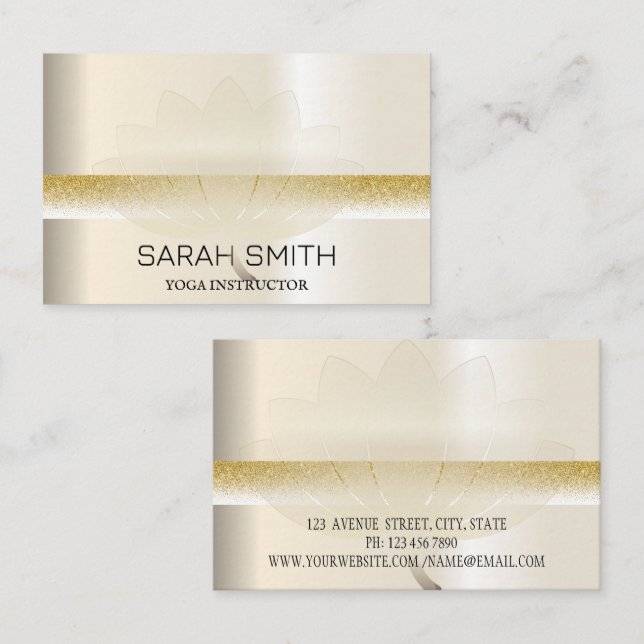 Tarjeta De Visita Moderno Elegante Profesional dorado, flor de loto  (Anverso / Reverso)