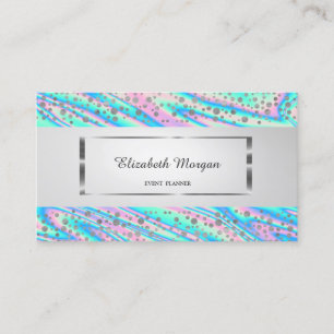 Tarjeta De Visita Moderno Elegante,Raya,Confeti Plateado,Holográfico