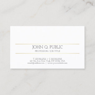 Tarjeta De Visita Moderno elegante rayado dorado blanco llano mínimo