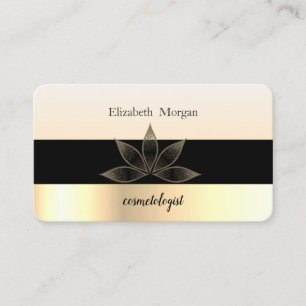 Tarjeta De Visita Moderno elegante rayado negro, oro, Lotus