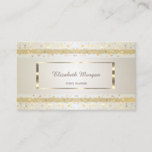Tarjeta De Visita Moderno Elegante,Rayas,Confeti Dorado,Marco Dorado