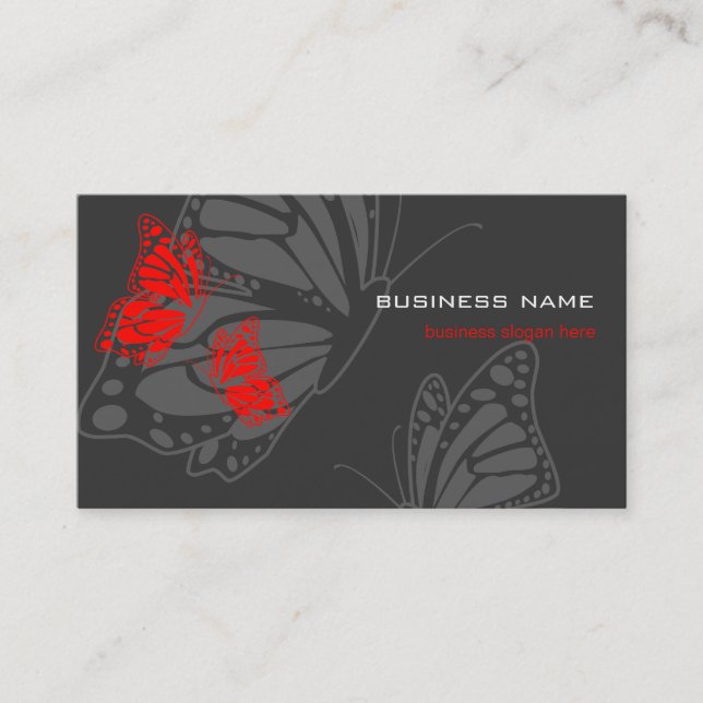 Tarjeta De Visita Moderno elegante rojo y oscuro de la mariposa (Anverso)