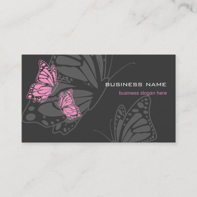Tarjeta De Visita Moderno elegante rosado y oscuro de la mariposa (Anverso)