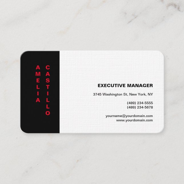 Tarjeta De Visita Moderno Elegante Sencillo Lino Premium Blanco Negr (Anverso)