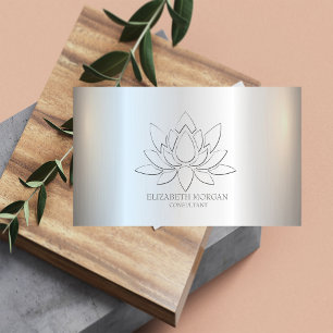 Tarjeta De Visita Moderno elegante simple Lotus Silver metálico