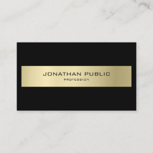 Tarjeta De Visita Moderno Elegante Simple Negro y Dorado Semi Brillo