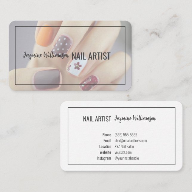 Tarjeta De Visita Moderno Elegante, Simple Photo Nail Technician (Anverso / Reverso)