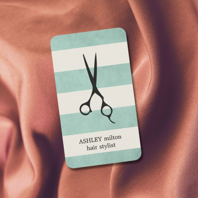 Tarjeta De Visita Moderno Elegante Verde Antiguo Rayas Blancas Hairs (Subido por el creador)