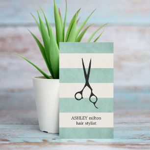 Tarjeta De Visita Moderno Elegante Verde Antiguo Rayas Blancas Hairs