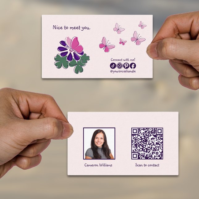 Tarjeta De Visita Moderno Encantado De Conocer Tu Rubor Connect En S (Modern Nice To Meet You Blush Connect On Social Business Card)