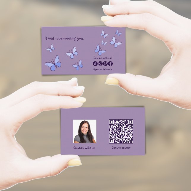Tarjeta De Visita Moderno Encantado De Conocerte Purple Connect En S (Modern Nice To Meet You Purple Connect On Social Business Card)