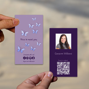 Tarjeta De Visita Moderno Encanto De Conocer El Código QR Púrpura So