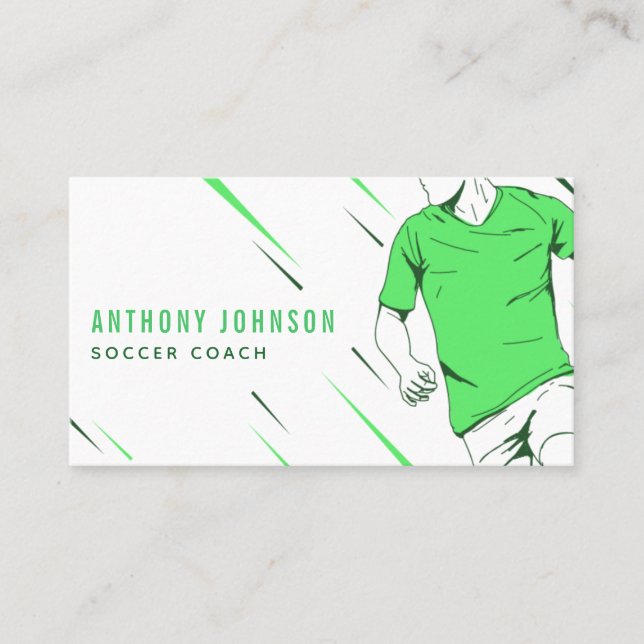 Tarjeta De Visita Moderno entrenador de jugador de fútbol verde en m (Anverso)