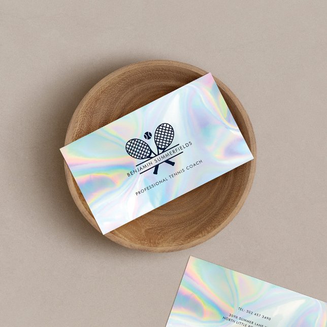 Tarjeta De Visita Moderno entrenador de tenis holográfico Minimalist (Sports Coach Tennis Professional Business Card)