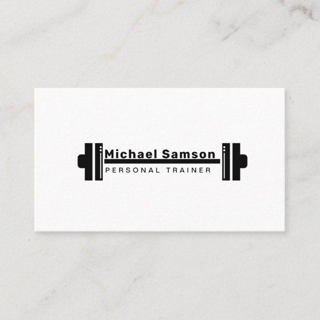 Tarjeta De Visita Moderno entrenador personal Black White Weights (Anverso)