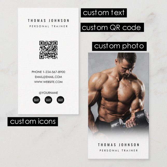Tarjeta De Visita Moderno entrenador personal Fitness Atleta Foto (Modern Personal Trainer Fitness Athlete Photo Business Card)
