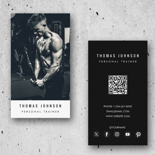 Tarjeta De Visita Moderno entrenador personal Fitness Photo QR Code (Modern Personal Trainer Fitness Photo QR Code Business Card)