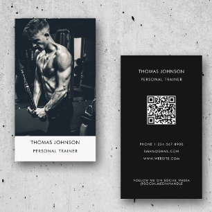 Tarjeta De Visita Moderno entrenador personal Fitness Photo QR Code