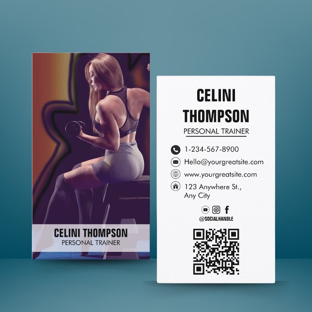 Tarjeta De Visita Moderno entrenador personal Fitness Photo QR Code (Modern Personal Trainer Fitness Photo QR Code Business Card)