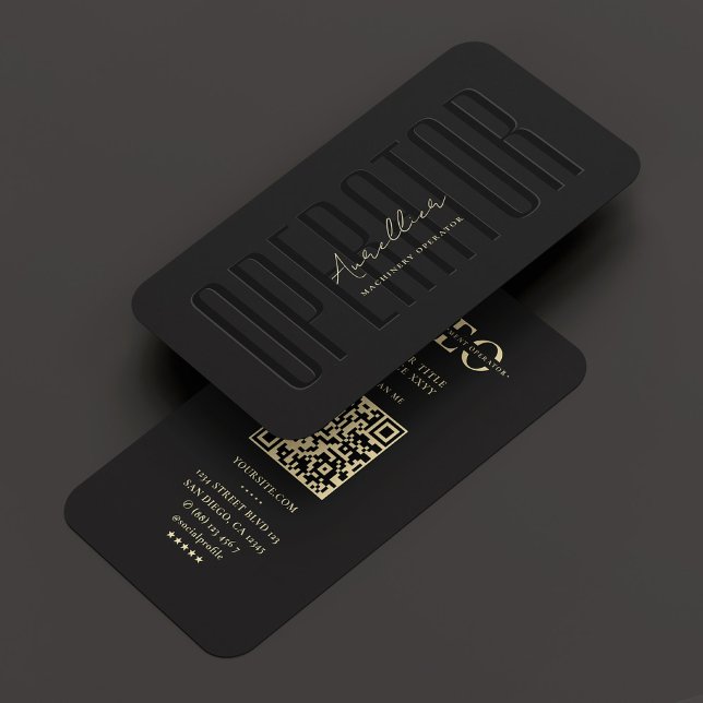 Tarjeta De Visita Moderno equipo pesado del operador Monograma negro (Modern Operator Heavy Equipment Black Monogram QR Business Card
)