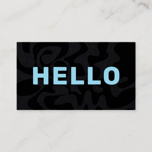 Tarjeta De Visita Moderno Esquiggle Hello Black Light Blue (Anverso)