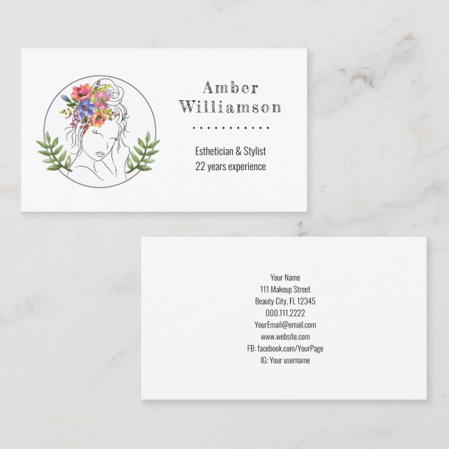 Tarjeta De Visita Moderno Estético Elegante Spa Elegante Moda Floral (Anverso / Reverso)