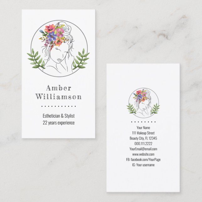 Tarjeta De Visita Moderno Estético Elegante Spa Elegante Moda Floral (Anverso / Reverso)