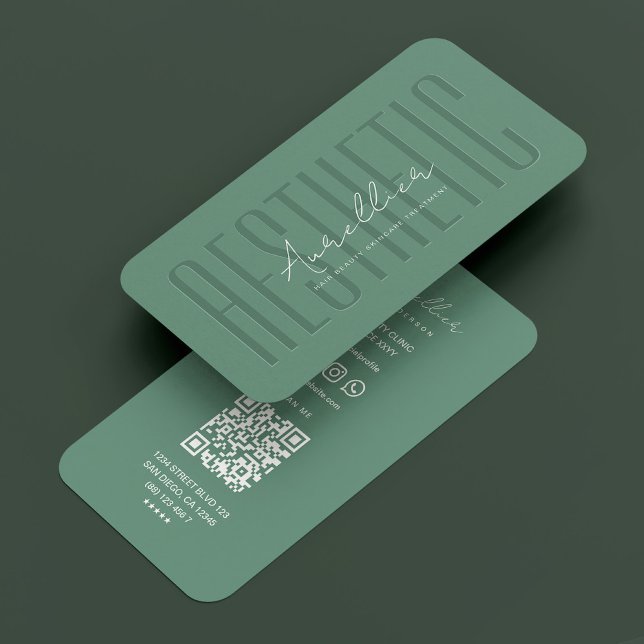 Tarjeta De Visita Moderno estético estético cosmético seco Verde azu (Modern Aesthetic Cosmetic Dusty Teal Beautician Business Card
)