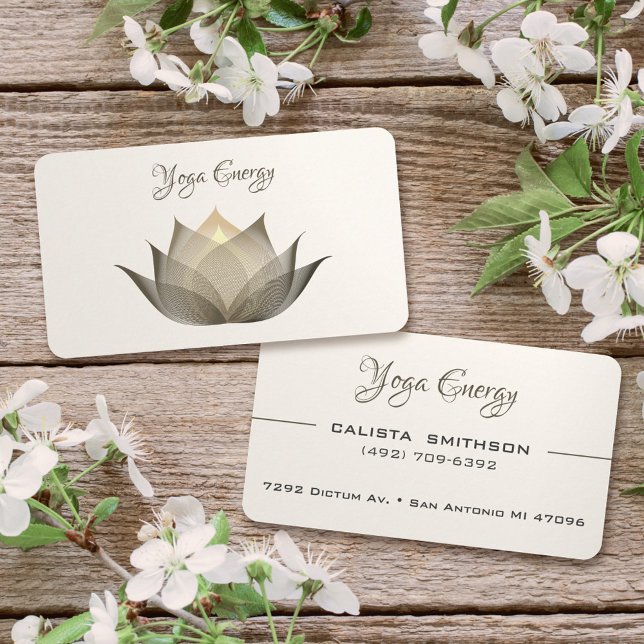 Tarjeta De Visita Moderno estilo Beige-Lotus Flor Art Elegante Yoga  (Subido por el creador)