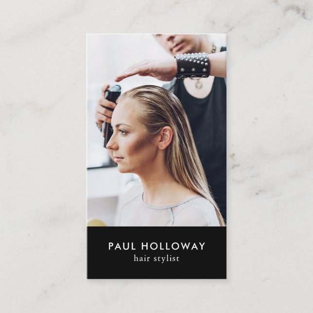 Tarjeta De Visita Moderno estilo de cabello negro foto elegante simp (Anverso)