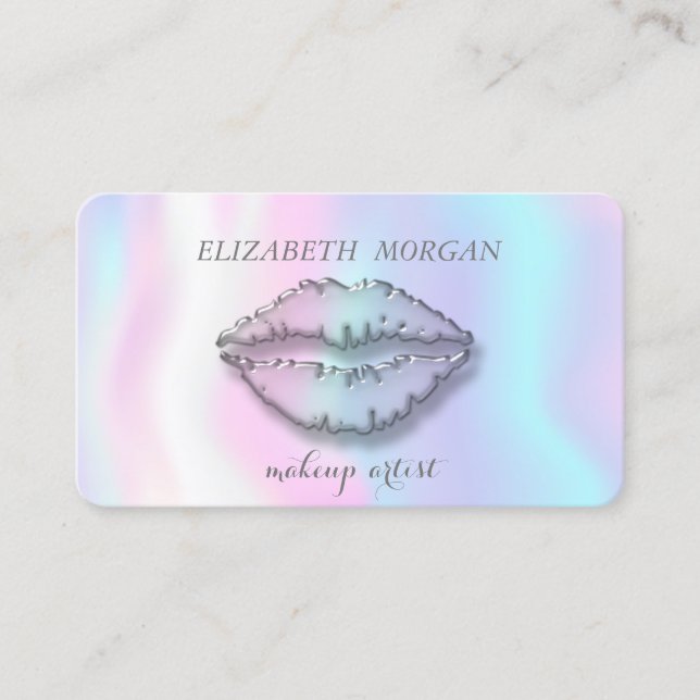 Tarjeta De Visita Moderno estilo, holográfico, maquillador, labios (Anverso)