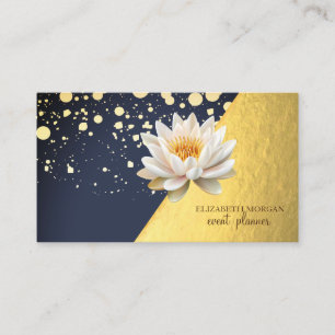 Tarjeta De Visita Moderno Estilo Oro, Puntos, Lotus Geométrico
