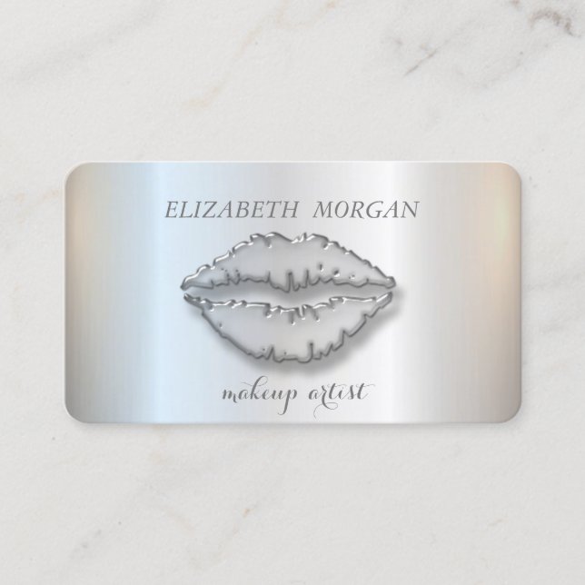 Tarjeta De Visita Moderno estilo, plateado, maquillador, labios (Anverso)