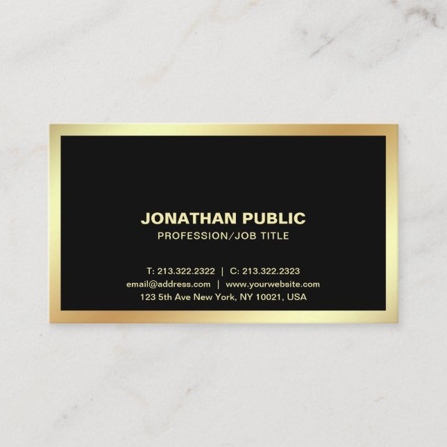 Tarjeta De Visita Moderno estilo profesional de oro negro (Anverso)