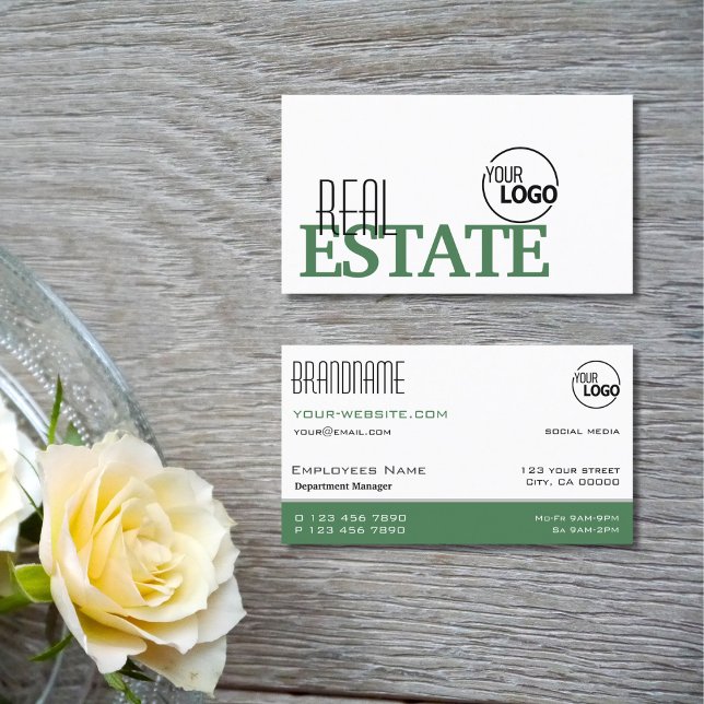 Tarjeta De Visita Moderno estilo sencillo blanco y verde con logotip (Subido por el creador)